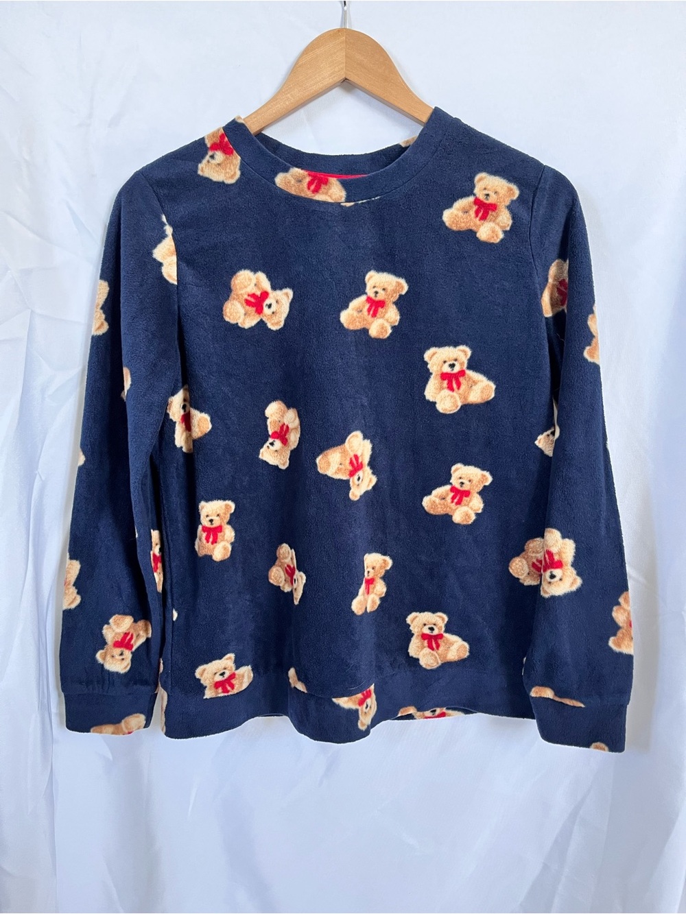 Navy Crewneck Sweatshirt with Tan Teddy Bears